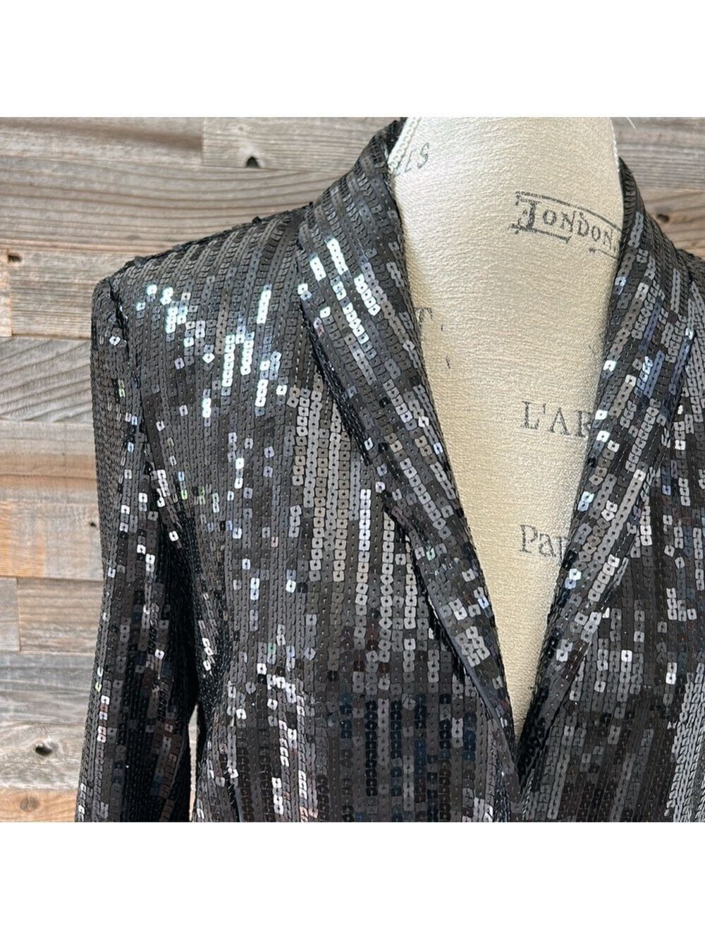 NWT Susana Monaco Black Sequin Blazer Front Snap Size Small - Picture 4 of 13